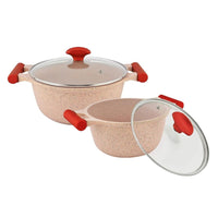 Prestige Essentials 9pcs Pots and Pans Set | Nonstick Cookware Sets | Granite Pots Set | Kitchen Induction Pots and Pans Cooking Sets | Pan Sets for Cooking | Pink - PR80991