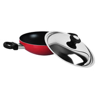 Prestige Classique Non-Stick Kadai Belly Bottom With Lid 24 Cm | 3X Ultra Tough Aluminium Kadai | Red - PR15853