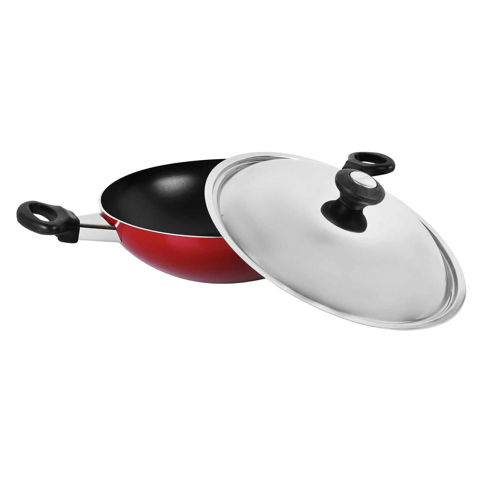Prestige Classique Non-Stick Large Kadai Belly Bottom With Lid 28 Cm | 3X Ultra Tough Aluminium Kadai | Red - PR15881