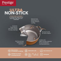Prestige Ultra Non Stick Casserole with Glass Lid 26cm/6.2L and Complimentary Pan Holder | Induction Based Stock Pot | Non stick Stock Pot with Lid | PR22602