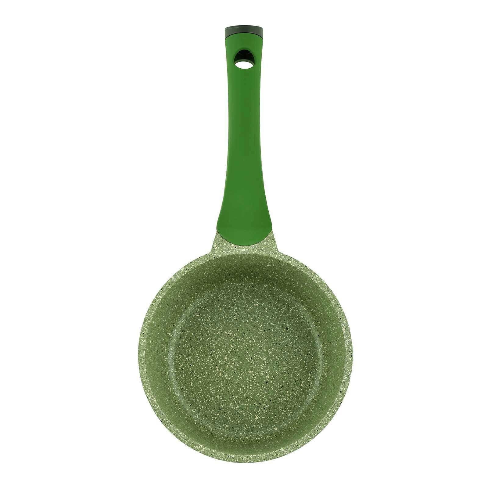 Prestige Essentials Sauce Pan with Glass Lid 18 Cm | Induction Compatible Non Stick Pan | Granite Coted Cooking Pot | Green - PR81107