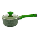 Prestige Essentials Sauce Pan with Glass Lid 18 Cm | Induction Compatible Non Stick Pan | Granite Coted Cooking Pot | Green - PR81107