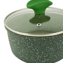 Prestige Essentials Sauce Pan with Glass Lid 18 Cm | Induction Compatible Non Stick Pan | Granite Coted Cooking Pot | Green - PR81107