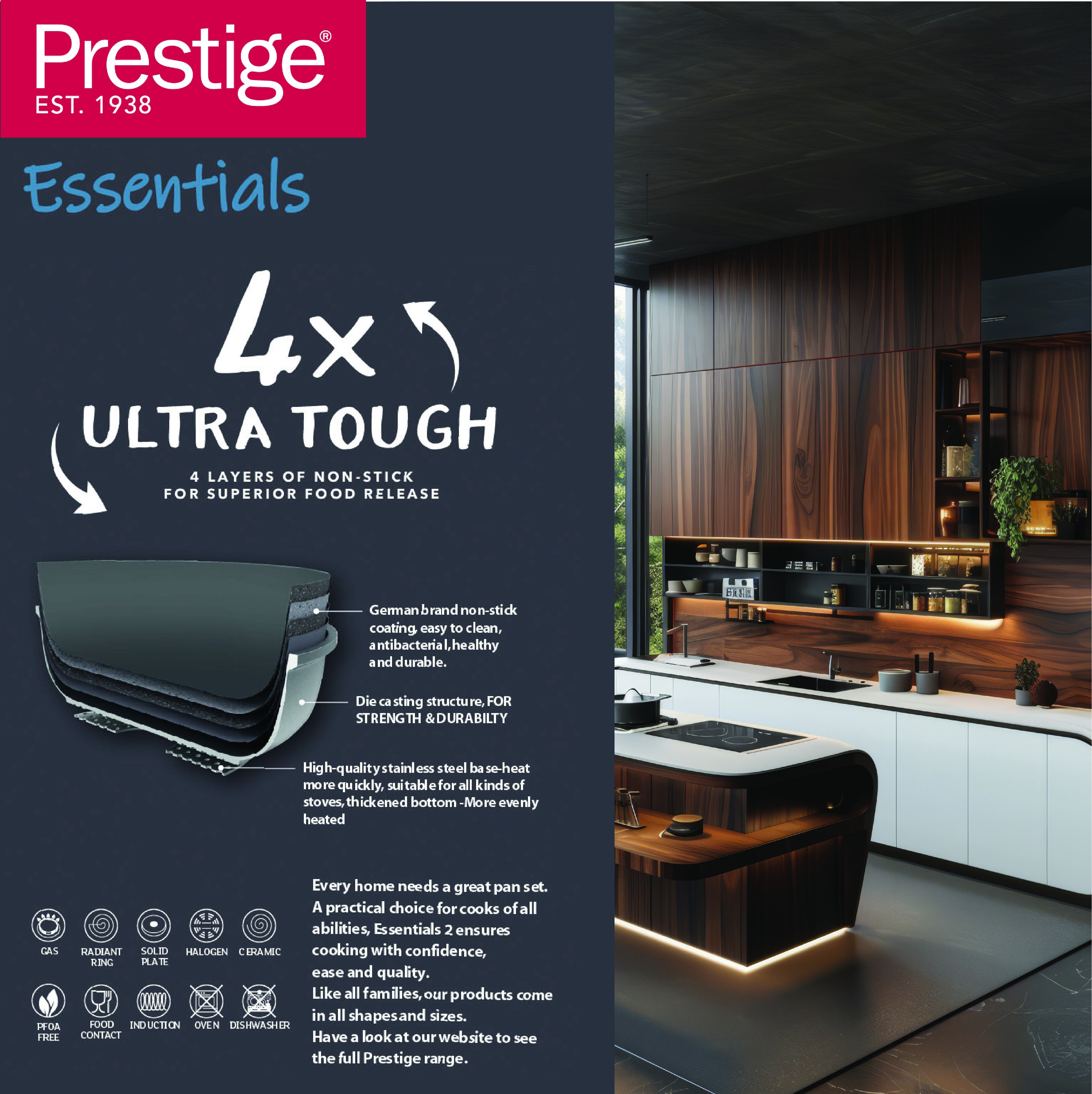 Prestige Essentials Granite Non-Stick Fry Pan 18cm | Induction Compatible Cast Aluminium Frying Pan | Green - PR81099