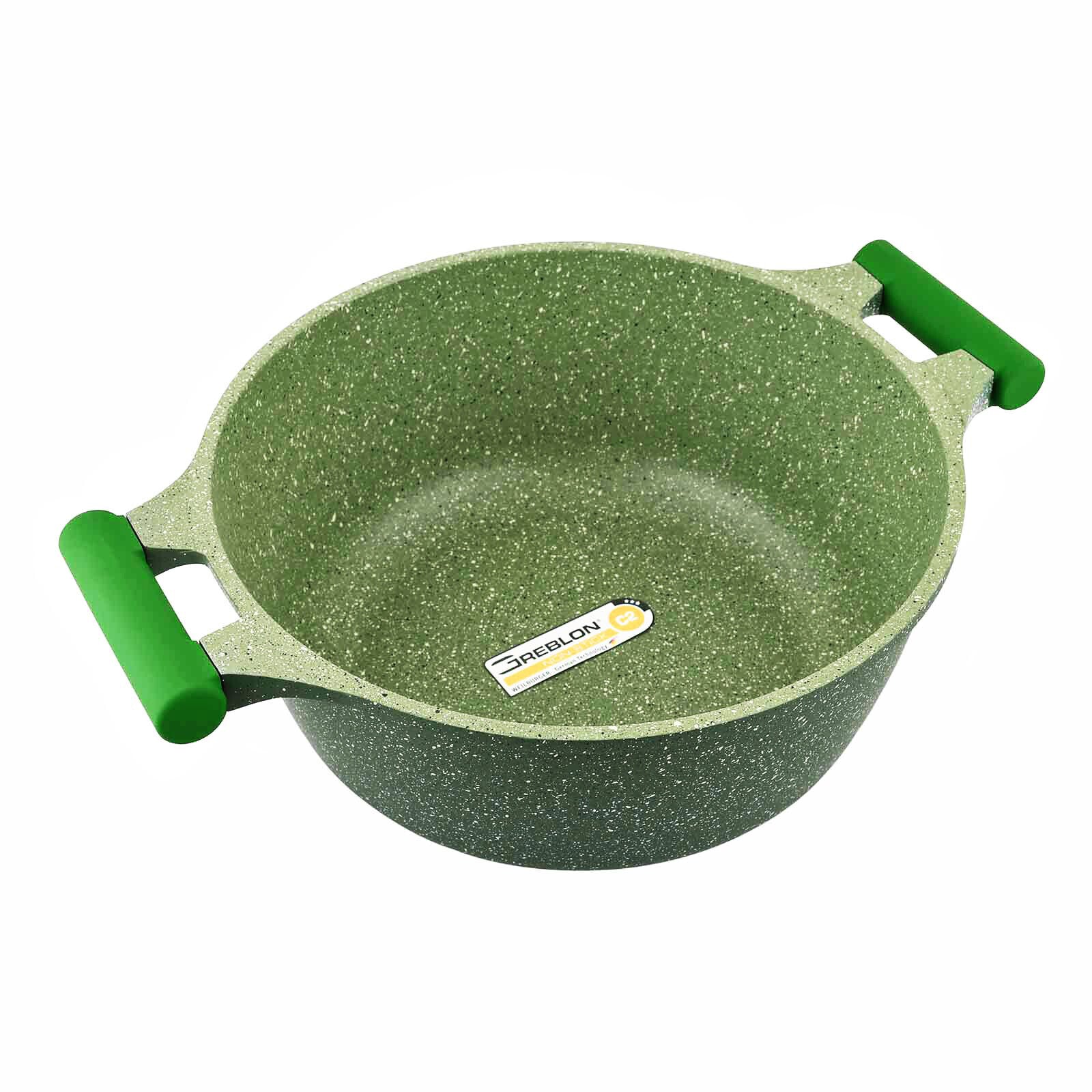 Prestige Essentials Non-Stick Casserole with Glass Lid 24Cm | Granite Induction Compatible Aluminium Cooking Pot | Green - PR81109
