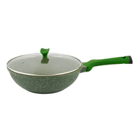 Prestige Essentials Wok Pan 28 Cm | Induction Compatible Non Stick Pan | Granite Coted Cooking Pot | Green - PR81116