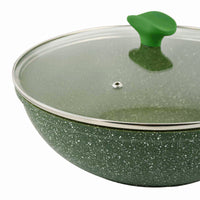 Prestige Essentials Wok Pan 28 Cm | Induction Compatible Non Stick Pan | Granite Coted Cooking Pot | Green - PR81116
