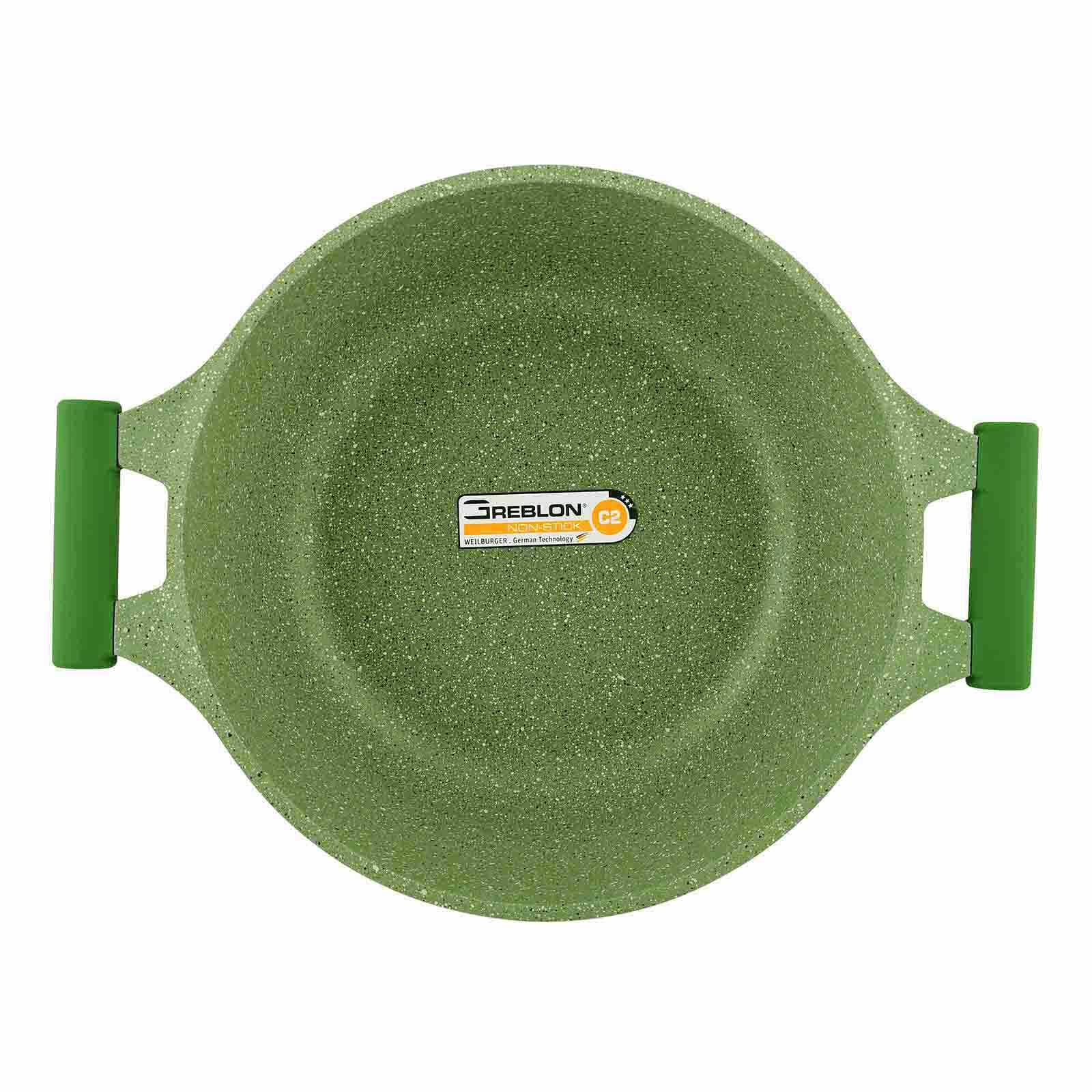 Prestige Essentials Non-Stick Casserole with Glass Lid 30Cm | Granite Induction Compatible Aluminium Cooking Pot | Green - PR81112