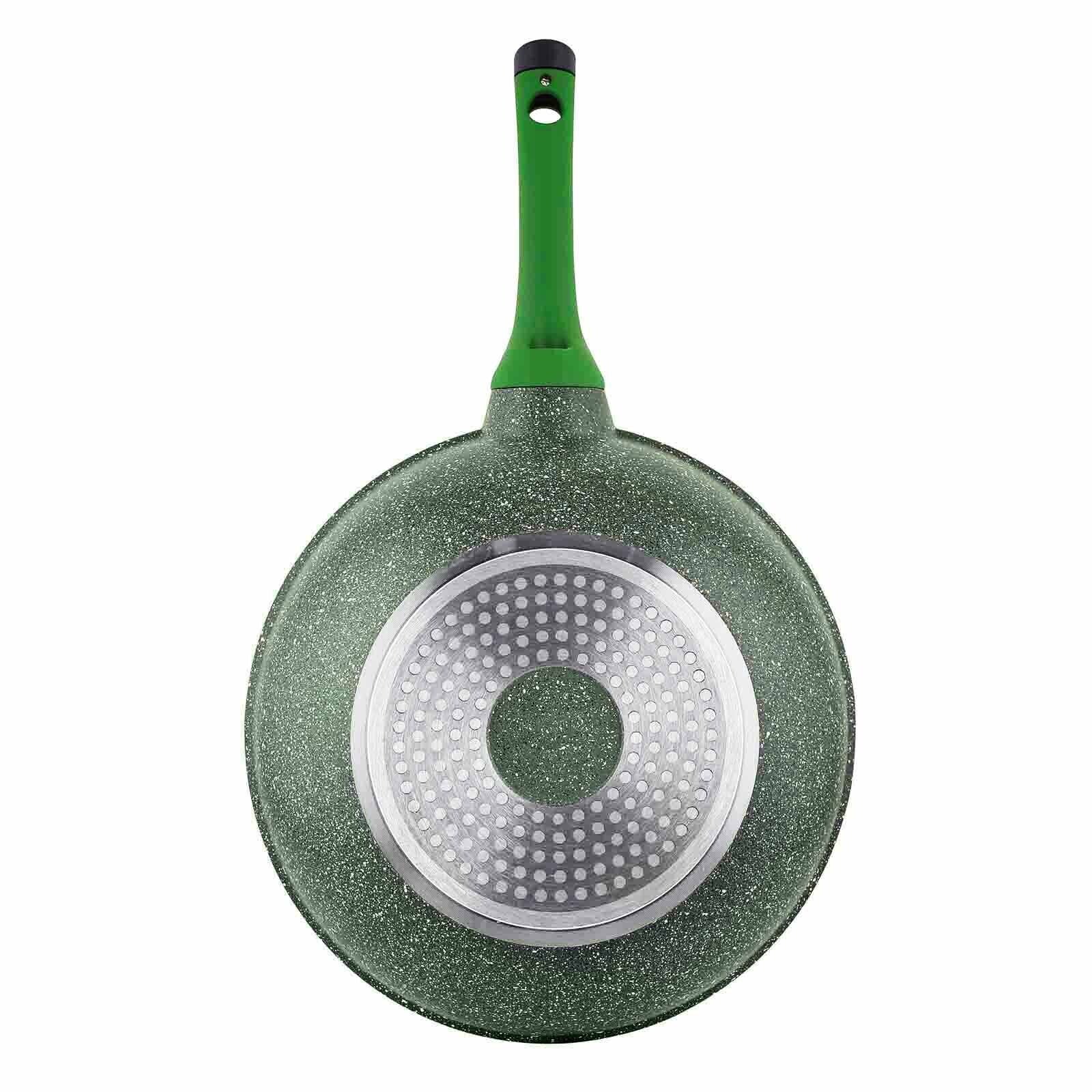 Prestige Essentials Wok Pan 28 Cm | Induction Compatible Non Stick Pan | Granite Coted Cooking Pot | Green - PR81116