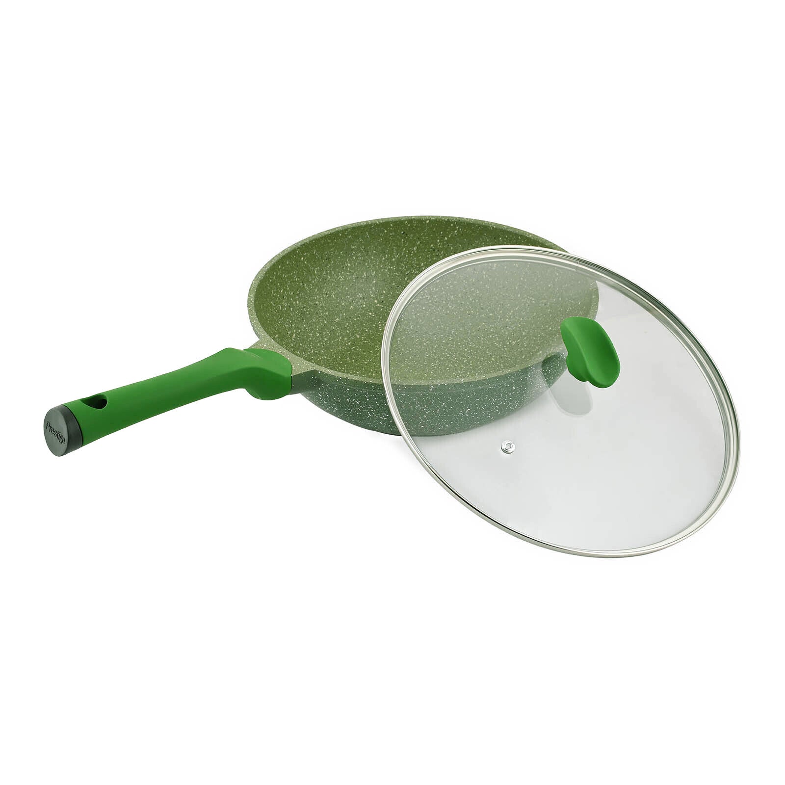 Prestige Essentials Wok Pan 32 Cm | Induction Compatible Non Stick Pan | Granite Coted Cooking Pot | Green - PR81118