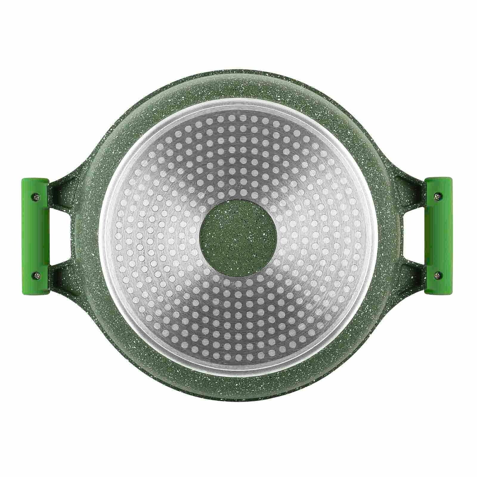 Prestige Essentials Non-Stick Casserole with Glass Lid 26Cm | Granite Induction Compatible Aluminium Cooking Pot | Green - PR81110