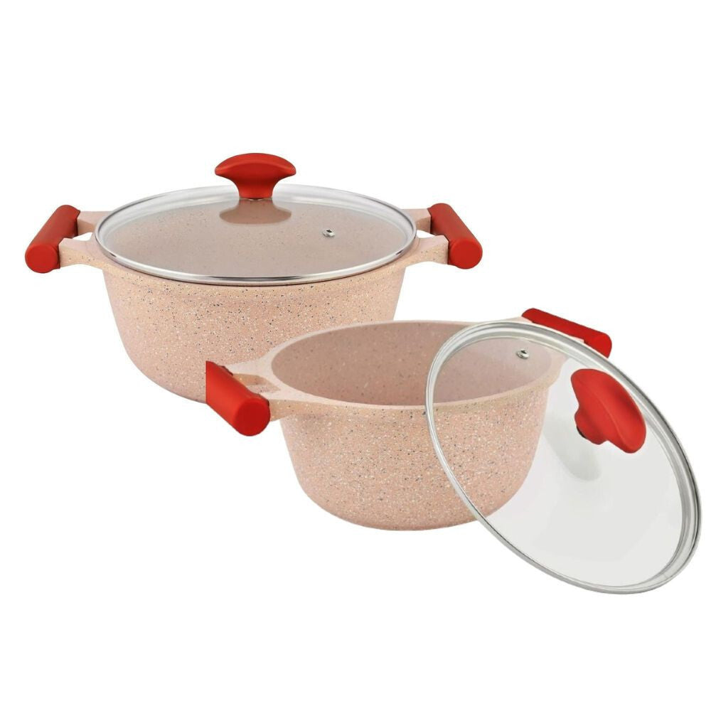Prestige Essentials Nonstick Pots and Pans Set | Induction Cookware Set 11 Pieces | Non Stick Set Combo | Granite Cooking Set | Fry Pan Non Stick Combo Set | Pink - PR80987