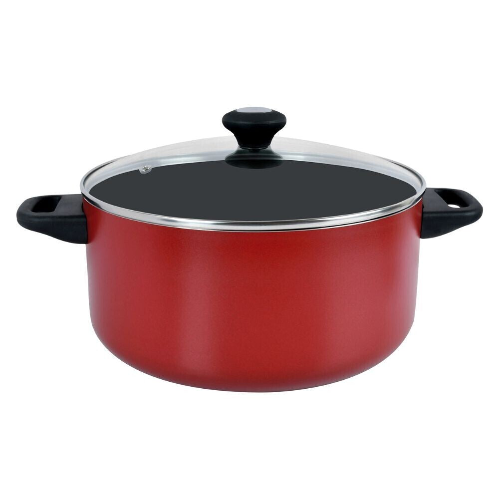 Prestige Value Pack Non-Stick Cookware sets 7Pcs | Non Stick Aluminium Pots and Pans Cooking Set | Soup Pots Set | Frying Pan Set | PR21568 - Red