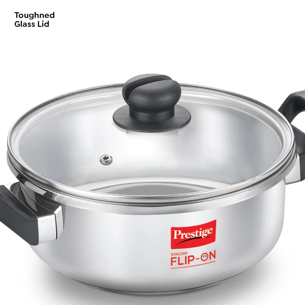 Prestige Svachh FLIP-ON Mini SS Pressure Cooker 18 cm-2 L with Glass Lid | MPF20164