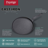 Prestige Cast Iron Pre-Seasoned Flat Tawa 24 cm | PR48891 Black