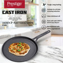 Prestige Cast Iron Pre-Seasoned Flat Tawa 24 cm | PR48891 Black