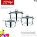 Prestige 6 Pieces Stockpot Set | Stainless Steel Cookware Set | Induction Compatible Cooking Pots Set with glass Lid | 20cm/3L, 26cm/8L, 30cm/14L - PR7006