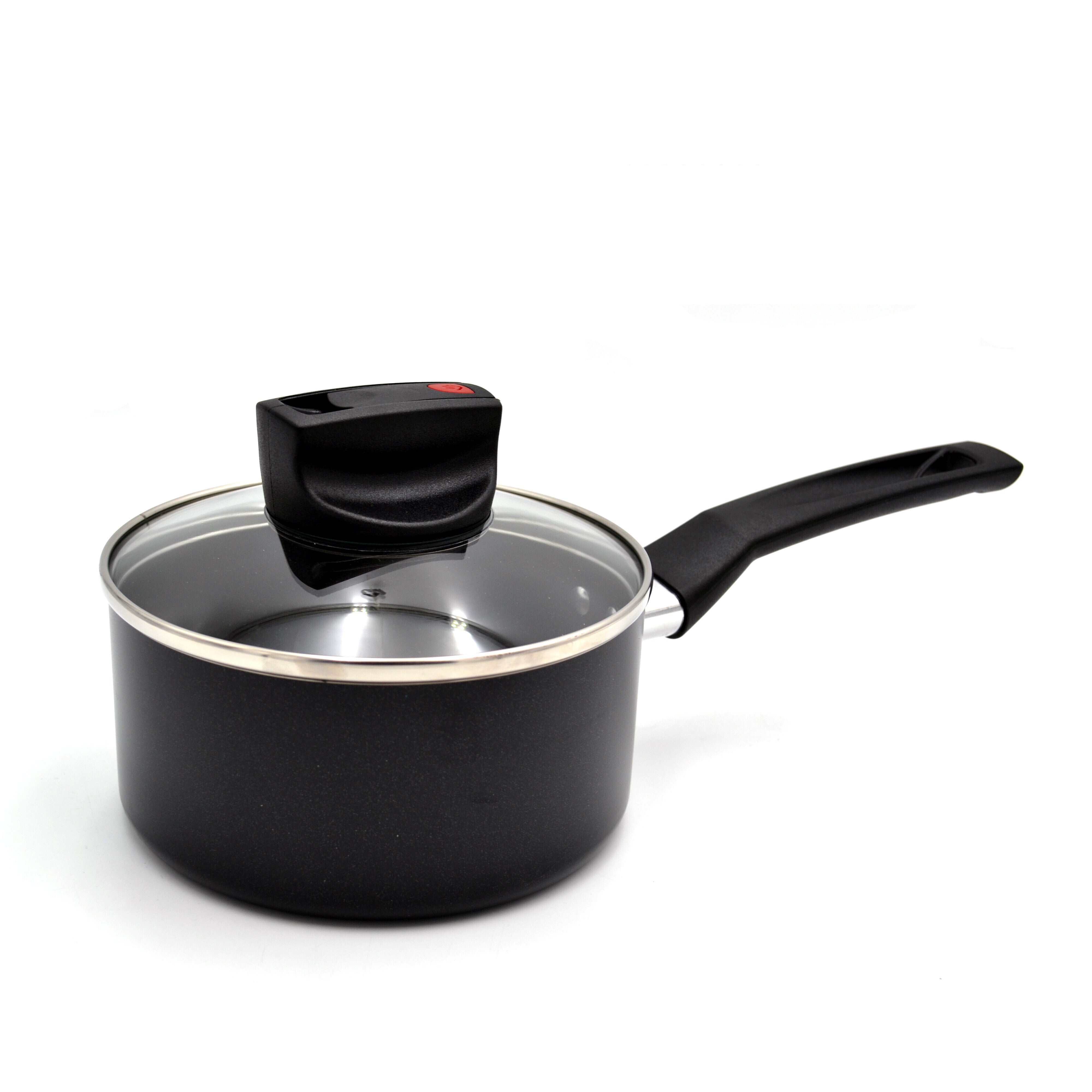 Prestige Safecook Nonstick Saucepan 16 cm | Aluminum Saucepan with Glass Lid | PR22096 - Black