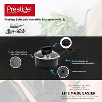 Prestige Safecook Nonstick Saucepan 16 cm | Aluminum Saucepan with Glass Lid | PR22096 - Black