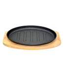 Prestige Pre-Seasoned Cast Iron Sizzler Pan 26cm | Sizzling Steak Plate with Wooden Base | Premium and Durable Cast Iron Griddle | Black - PR50205