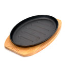 Prestige Pre-Seasoned Cast Iron Sizzler Pan 26cm | Sizzling Steak Plate with Wooden Base | Premium and Durable Cast Iron Griddle | Black - PR50205