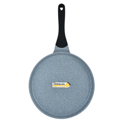 Prestige Cast Aluminium 28 CM Speckled Tawa | Long Lasting Non Stick Coating | Non Slip Bakelite Handle | Aluminium Induction base|Induction Compatible | PR15855 - Grey