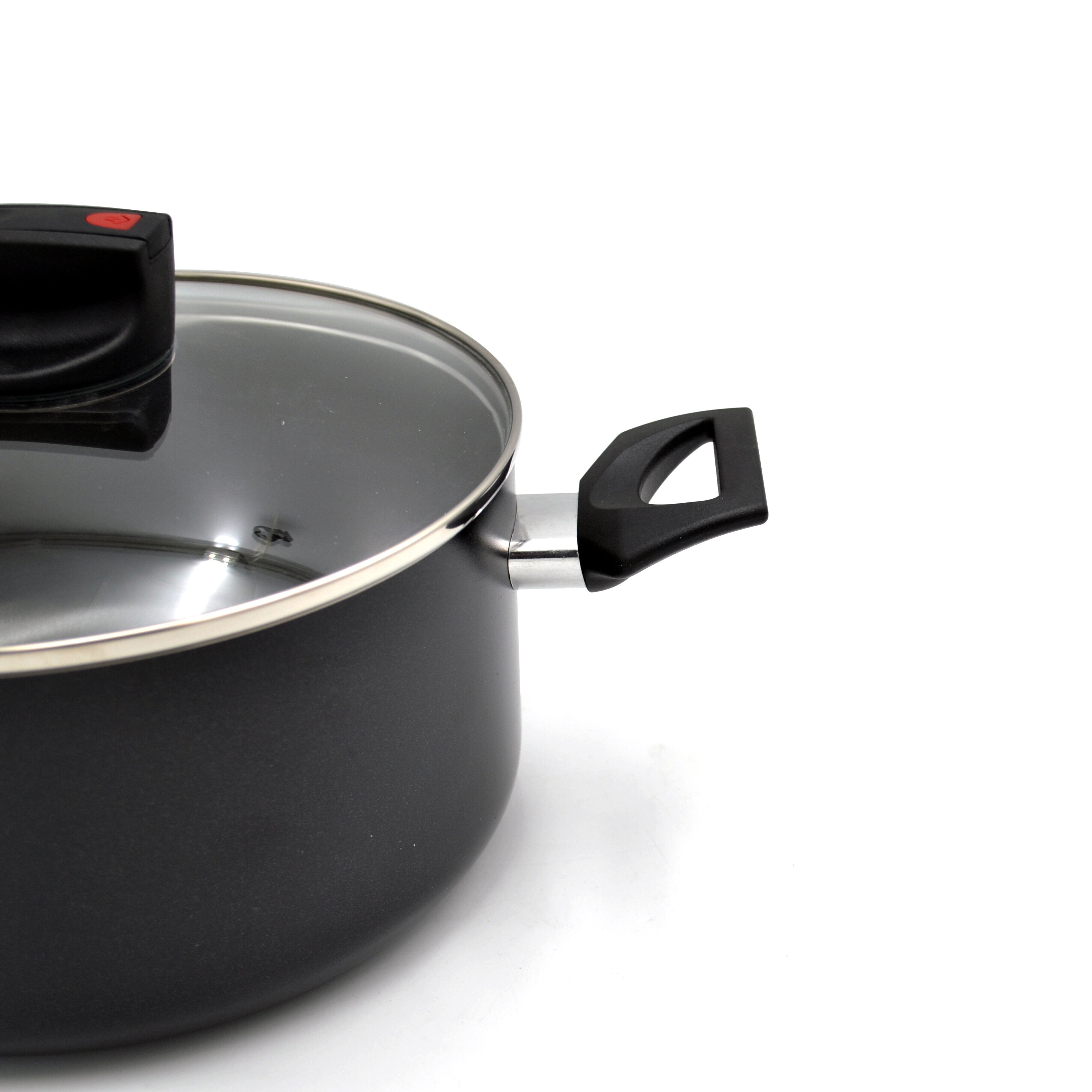 Prestige Safecook Nonstick Casserole 20 cm | Aluminum Cooking Pot with Glass Lid | Induction Compatible Cookware | PR22099 - Black