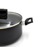 Prestige Safecook Nonstick Casserole 24 cm | Aluminum Cooking Pot with Glass Lid | Induction Compatible Cookware | PR22101 - Black
