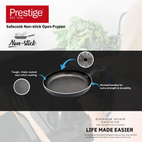 Prestige Safecook Non-stick 32cm Open Frypan | Frying Pan Non-Stick | Dimple shield triple coated Pan - PR22094 - Black