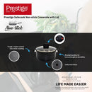 Prestige Safecook Nonstick Casserole 30 cm | Aluminum Cooking Pot with Glass Lid | Induction Compatible Cookware | PR22104 - Black