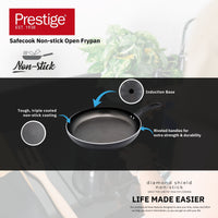 Prestige Safecook Non-stick 26cm Open Frypan | Induction Compatible Frying Pan Non-Stick | Diamond shield triple coated Pan - PR22091 - Black